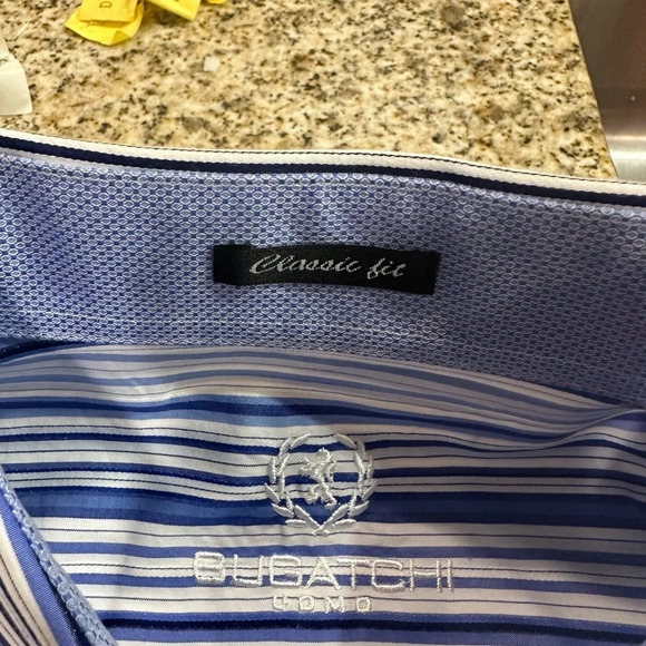 Bugatchi Men’s XL LS Dress Classic Fit Shirt - 100% cotton Blue/White Stripped - Picture 5 of 10